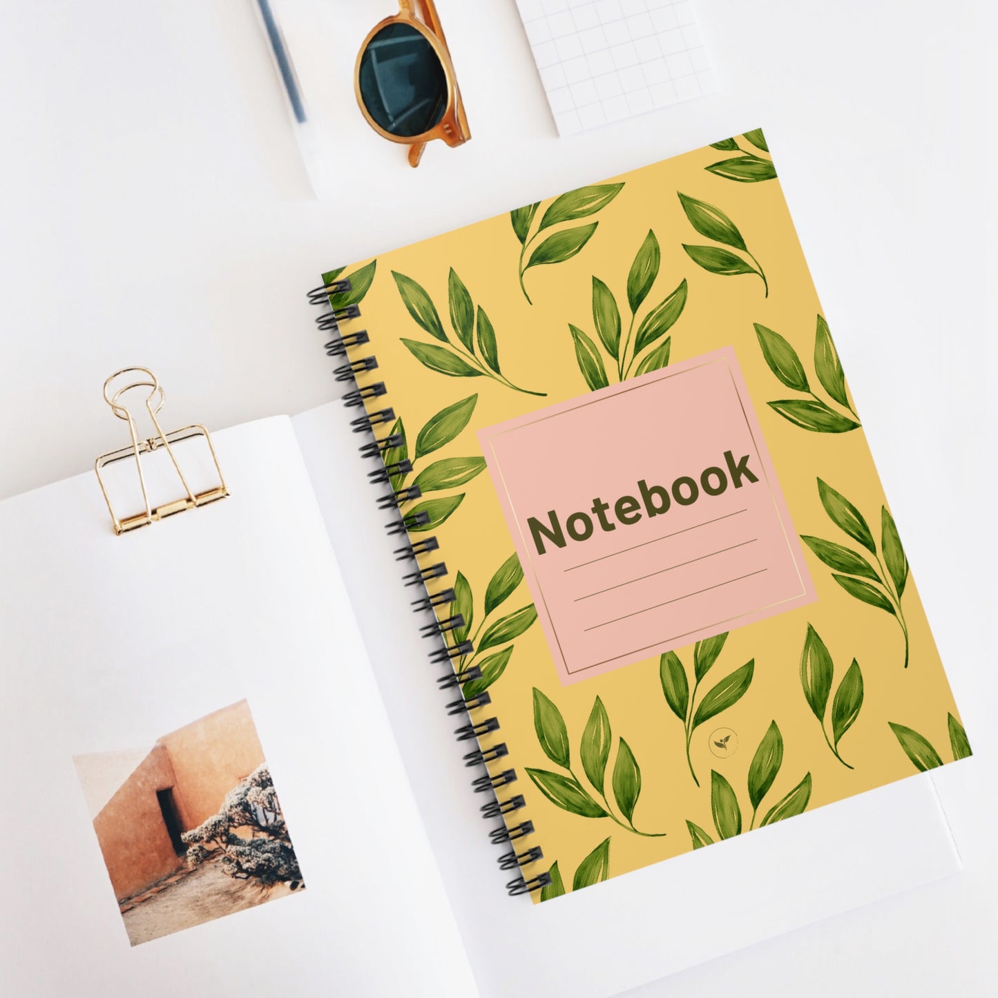 Yellow & Green Leafy Spiral Notebook - Ruled Line